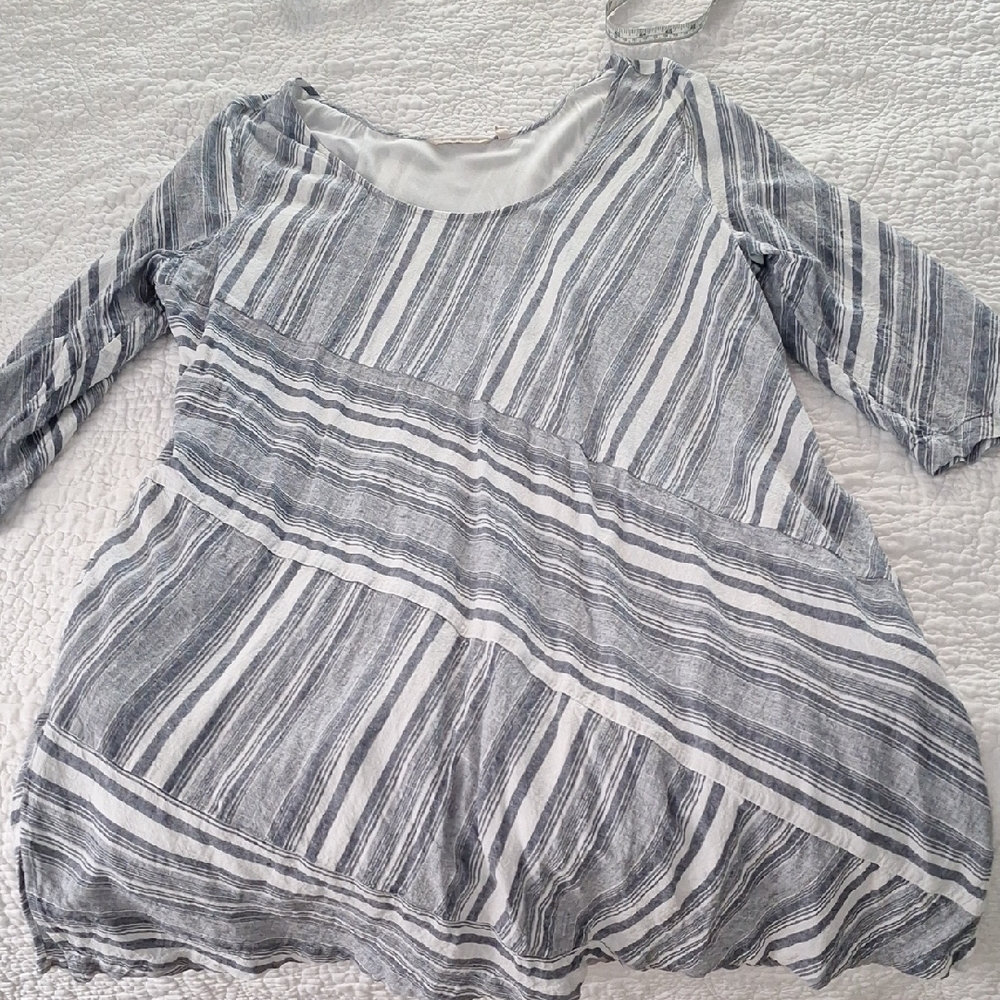 Soft Surroundings 2x Blue White Striped Dress Pockets Linen Lined
